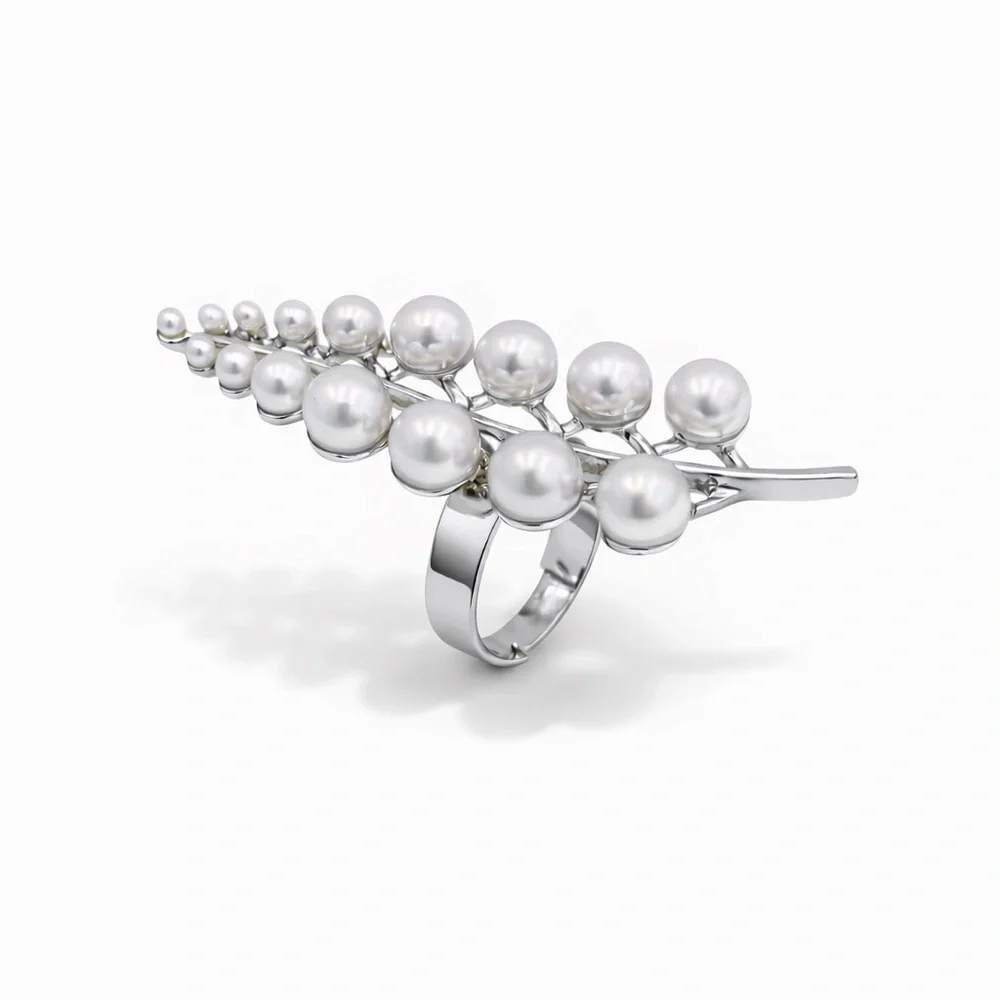 ⚜️ Floral Silver Pearl Ring